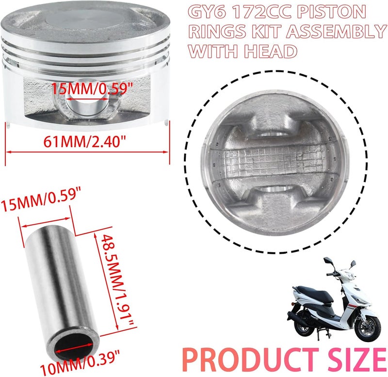 New Olym 61mm/2.40" GY6 170CC 172CC Piston Rings Kit Assembly for 172cc Chinese Scooter Moped ATV Go Kart 4-Stroke GY6 Engine - Image 2